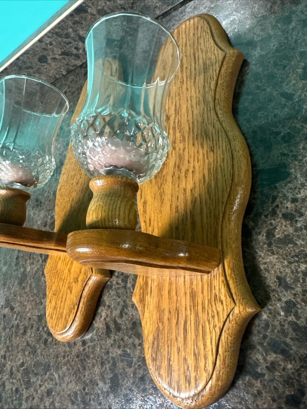 Oak Wall Sconce Candle Holders with Clear Glass Shades - Set of 2